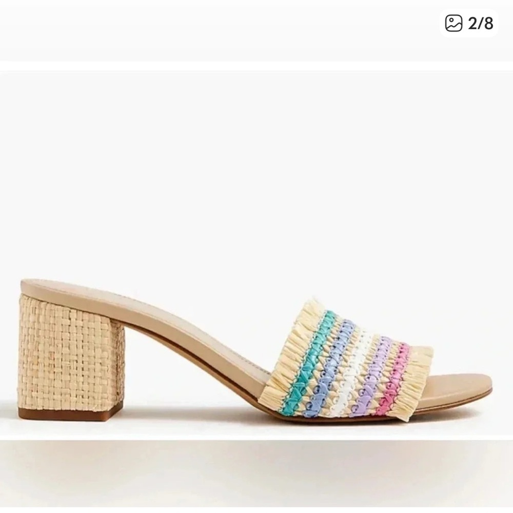 J. Crew Multicolor Raffia Block Heel Mules - Picture 2 of 2